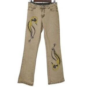 Mesmerize Womens Tan Brown Vintage Jeans Embellished Front Size 4